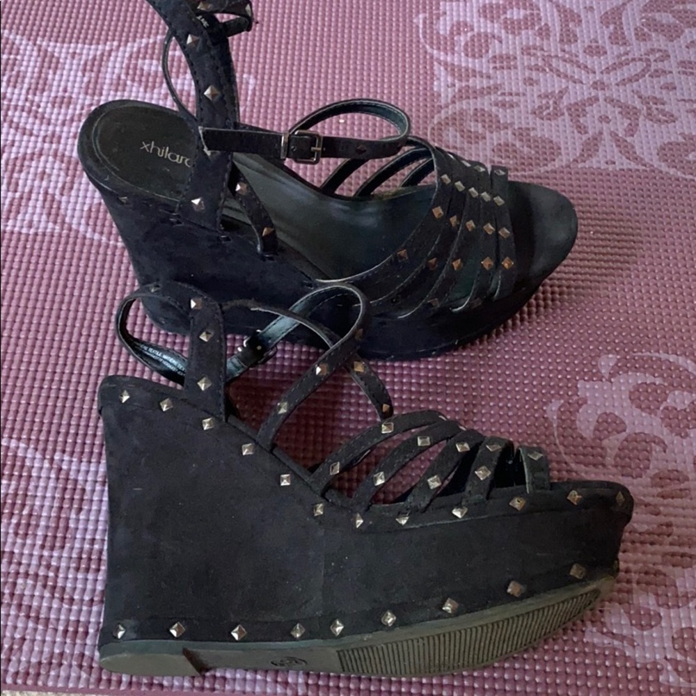 Black studded wedge heels